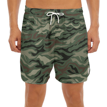 Green Camo Zebra Pattern Print Men's Split Running Shorts