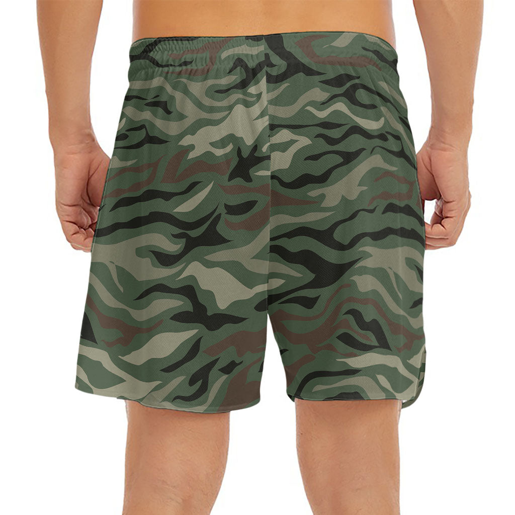Green Camo Zebra Pattern Print Men's Split Running Shorts