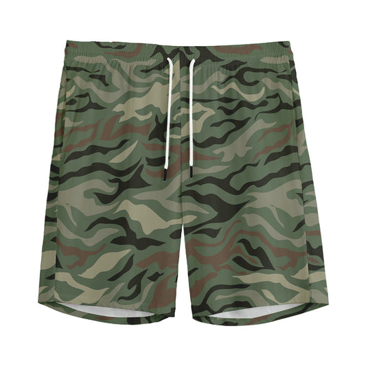 Green Camo Zebra Pattern Print Men's Sports Shorts