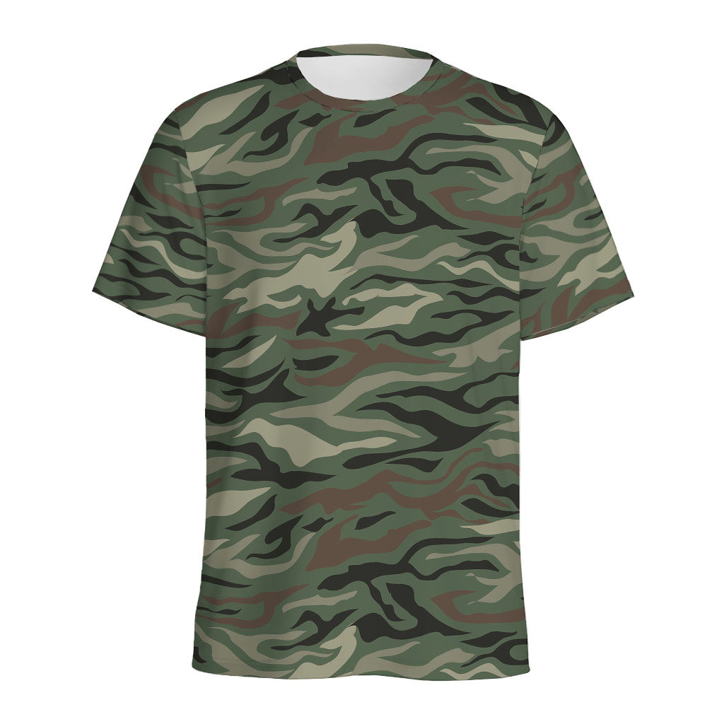 Green Camo Zebra Pattern Print Men's Sports T-Shirt