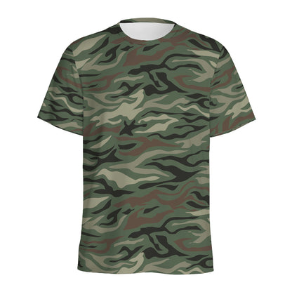 Green Camo Zebra Pattern Print Men's Sports T-Shirt