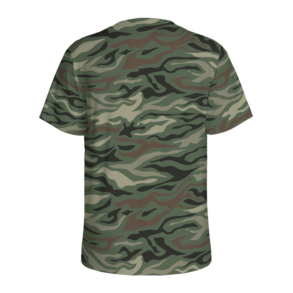 Green Camo Zebra Pattern Print Men's Sports T-Shirt