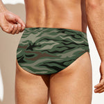 Green Camo Zebra Pattern Print Men's Swim Briefs