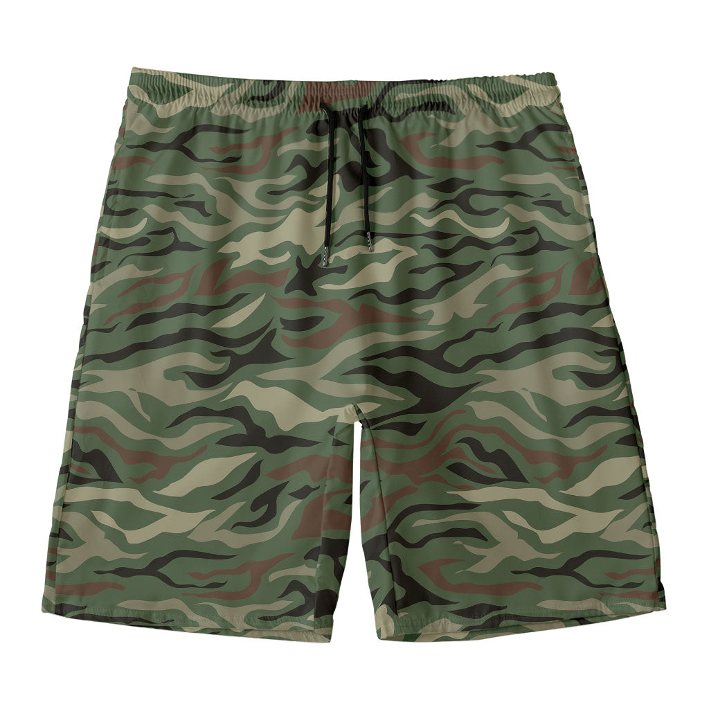Green Camo Zebra Pattern Print Men's Swim Trunks