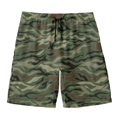 Green Camo Zebra Pattern Print Men's Swim Trunks