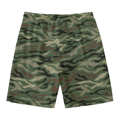 Green Camo Zebra Pattern Print Men's Swim Trunks