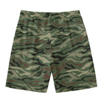 Green Camo Zebra Pattern Print Men's Swim Trunks