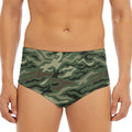 Green Camo Zebra Pattern Print Men's Triangle Swim Briefs