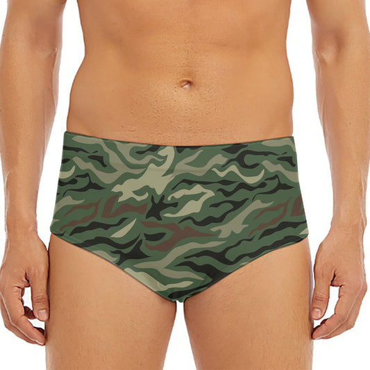 Green Camo Zebra Pattern Print Men's Triangle Swim Briefs