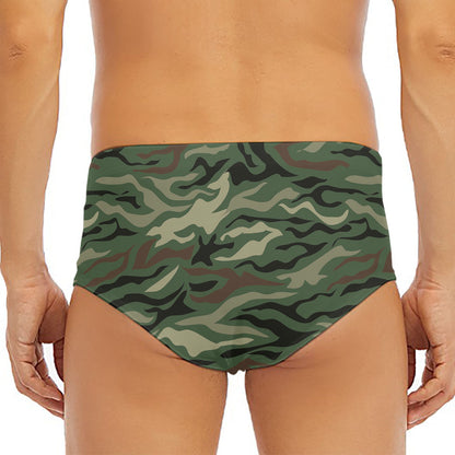 Green Camo Zebra Pattern Print Men's Triangle Swim Briefs
