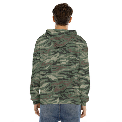 Green Camo Zebra Pattern Print Men's Velvet Pullover Hoodie