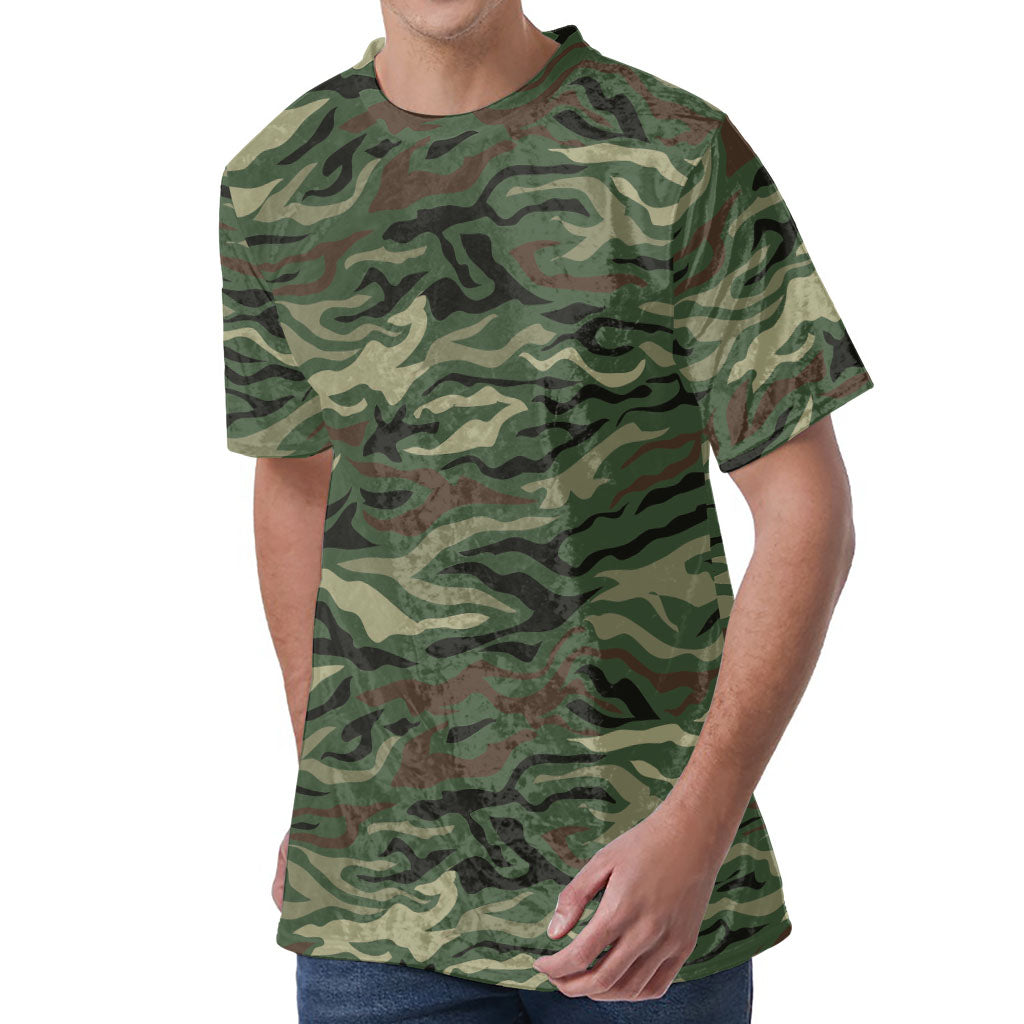 Green Camo Zebra Pattern Print Men's Velvet T-Shirt