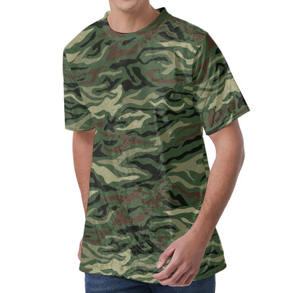 Green Camo Zebra Pattern Print Men's Velvet T-Shirt