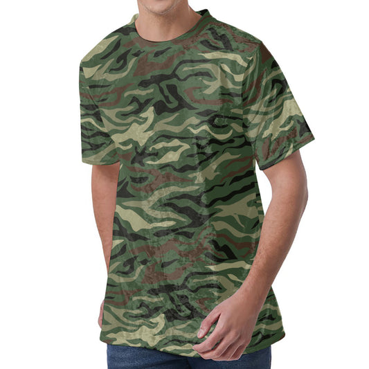 Green Camo Zebra Pattern Print Men's Velvet T-Shirt