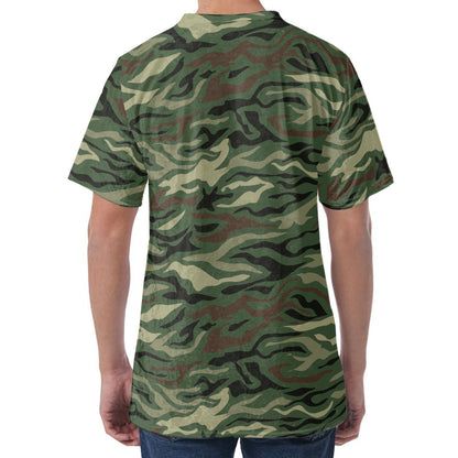Green Camo Zebra Pattern Print Men's Velvet T-Shirt