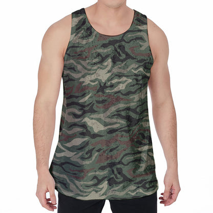 Green Camo Zebra Pattern Print Men's Velvet Tank Top