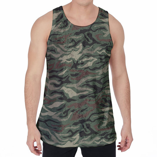 Green Camo Zebra Pattern Print Men's Velvet Tank Top