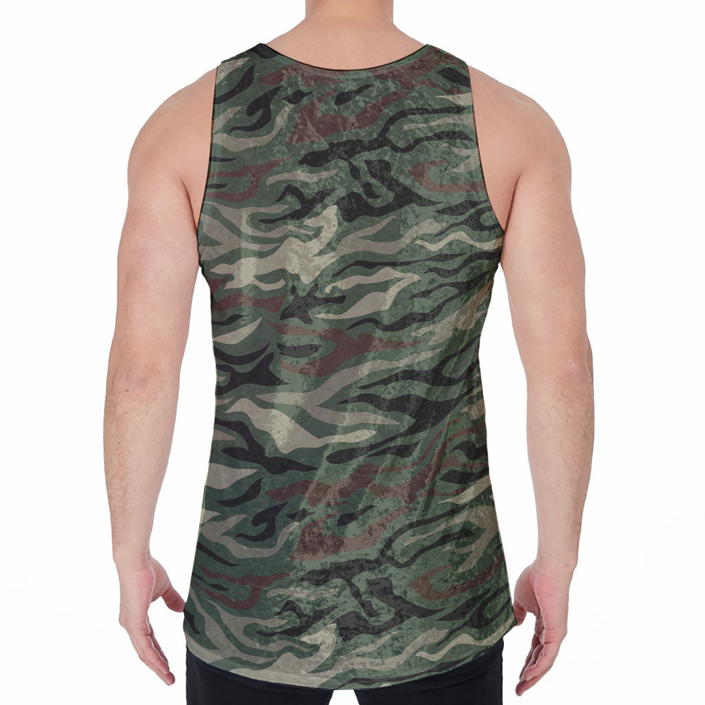 Green Camo Zebra Pattern Print Men's Velvet Tank Top