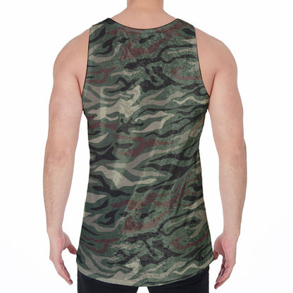 Green Camo Zebra Pattern Print Men's Velvet Tank Top