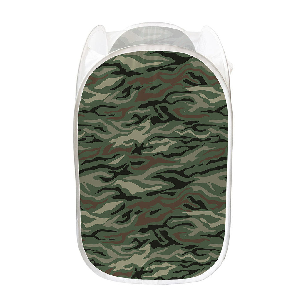 Green Camo Zebra Pattern Print Mesh Laundry Hamper