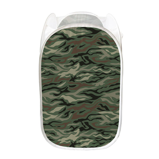Green Camo Zebra Pattern Print Mesh Laundry Hamper