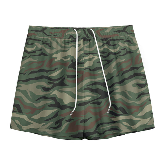 Green Camo Zebra Pattern Print Mesh Shorts