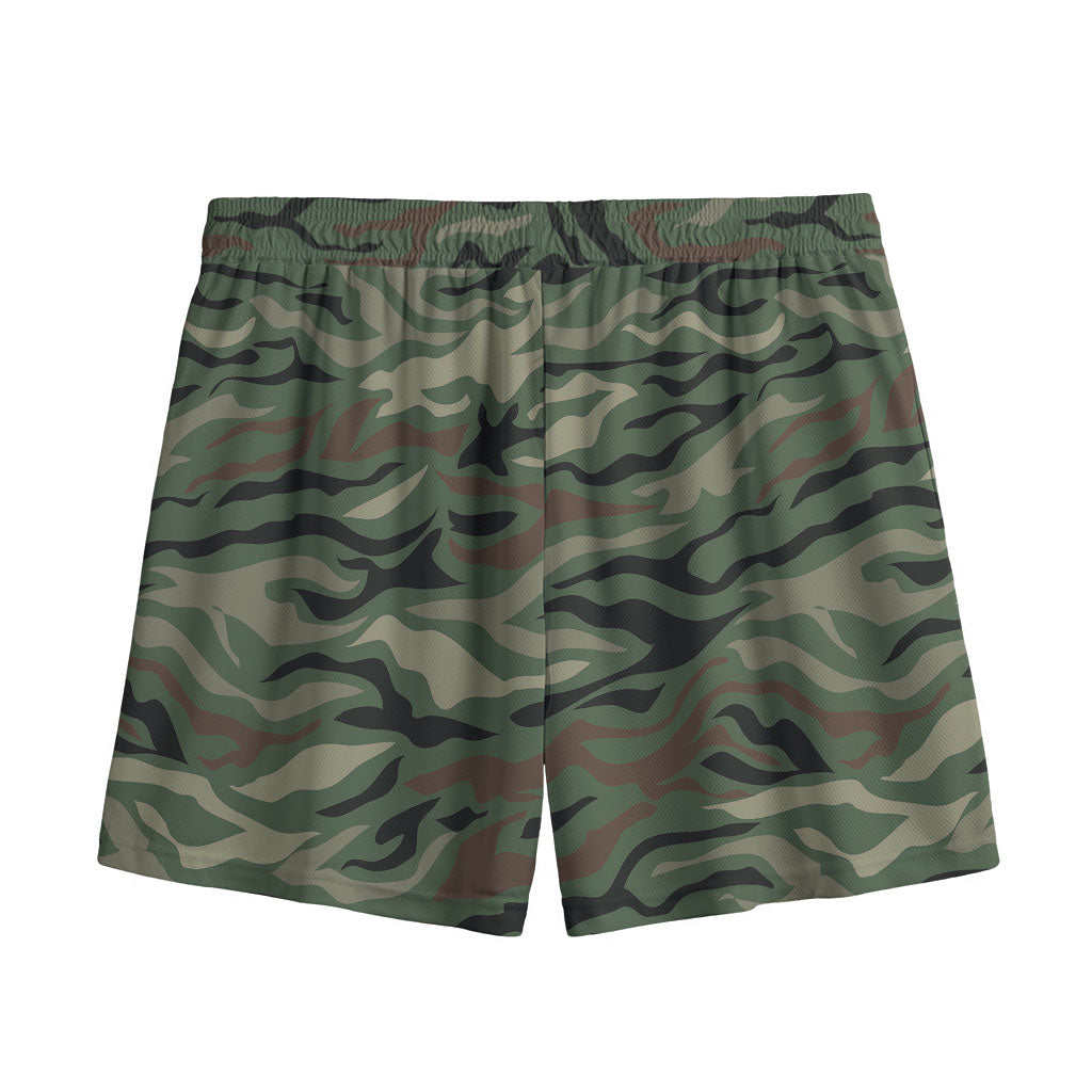 Green Camo Zebra Pattern Print Mesh Shorts