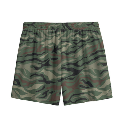 Green Camo Zebra Pattern Print Mesh Shorts