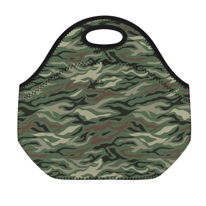 Green Camo Zebra Pattern Print Neoprene Lunch Bag