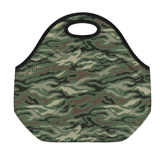 Green Camo Zebra Pattern Print Neoprene Lunch Bag