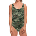 Green Camo Zebra Pattern Print One Piece Swimsuit