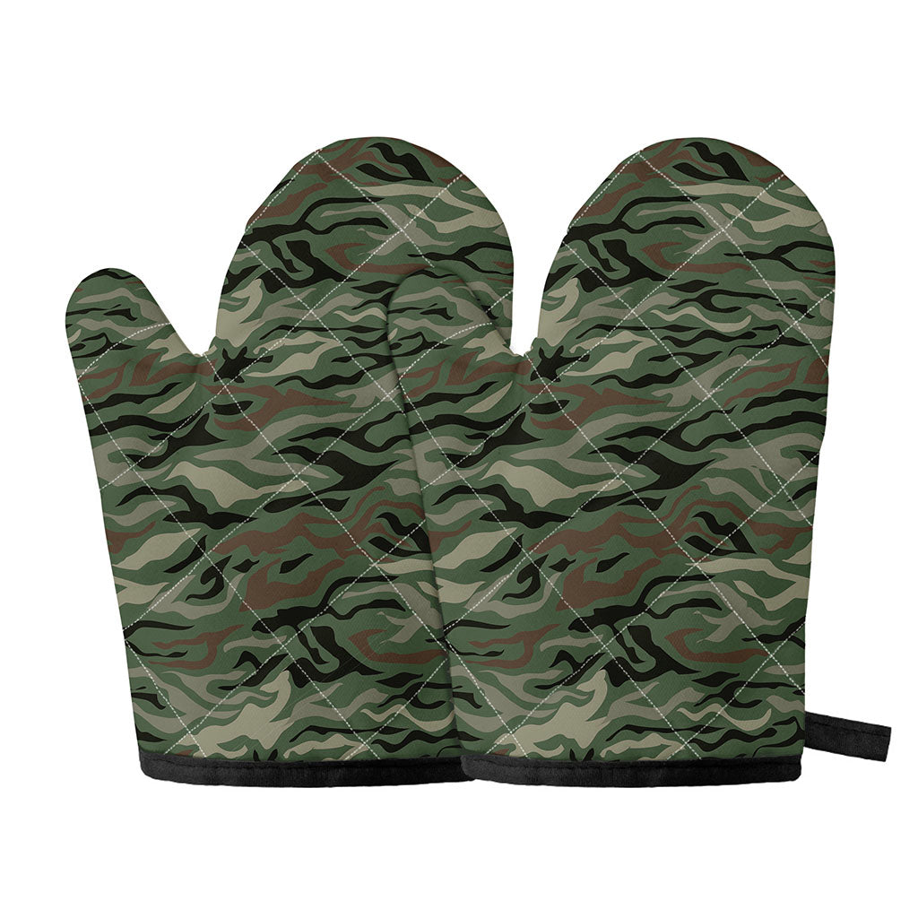 Green Camo Zebra Pattern Print Oven Mitts