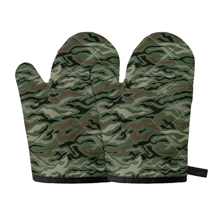 Green Camo Zebra Pattern Print Oven Mitts