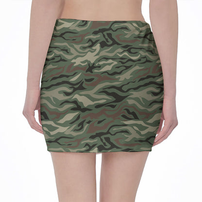 Green Camo Zebra Pattern Print Pencil Mini Skirt