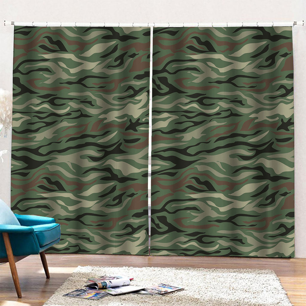 Green Camo Zebra Pattern Print Pencil Pleat Curtains