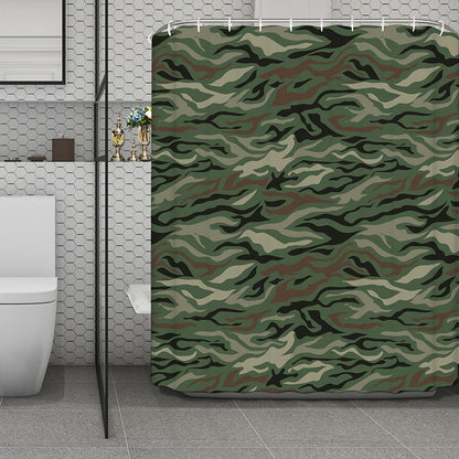 Green Camo Zebra Pattern Print Polyester Shower Curtain