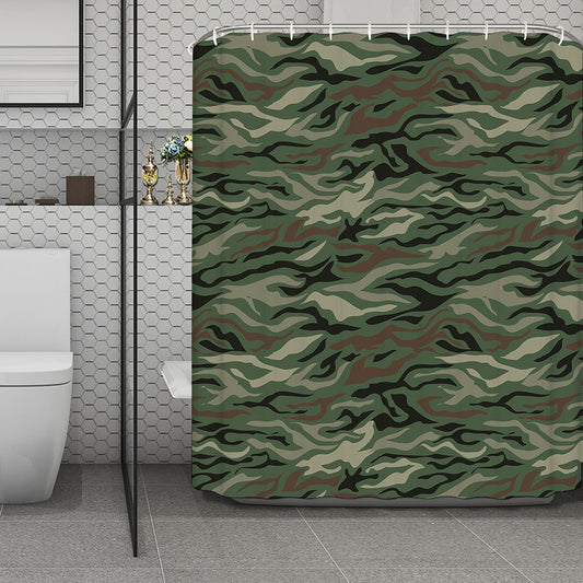 Green Camo Zebra Pattern Print Polyester Shower Curtain