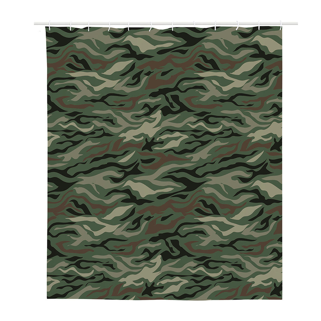 Green Camo Zebra Pattern Print Polyester Shower Curtain