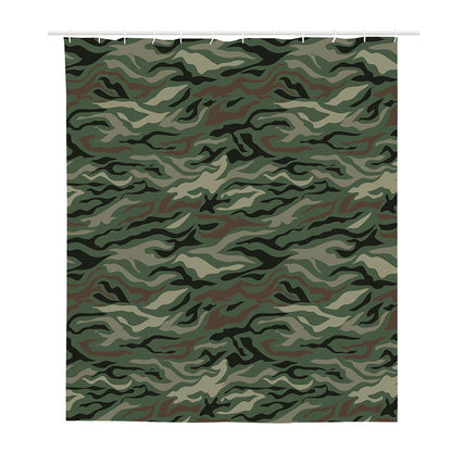 Green Camo Zebra Pattern Print Polyester Shower Curtain