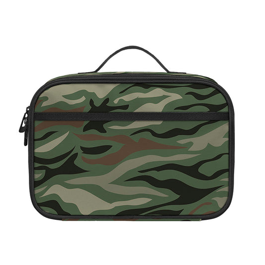 Green Camo Zebra Pattern Print Portable Lunch Bag