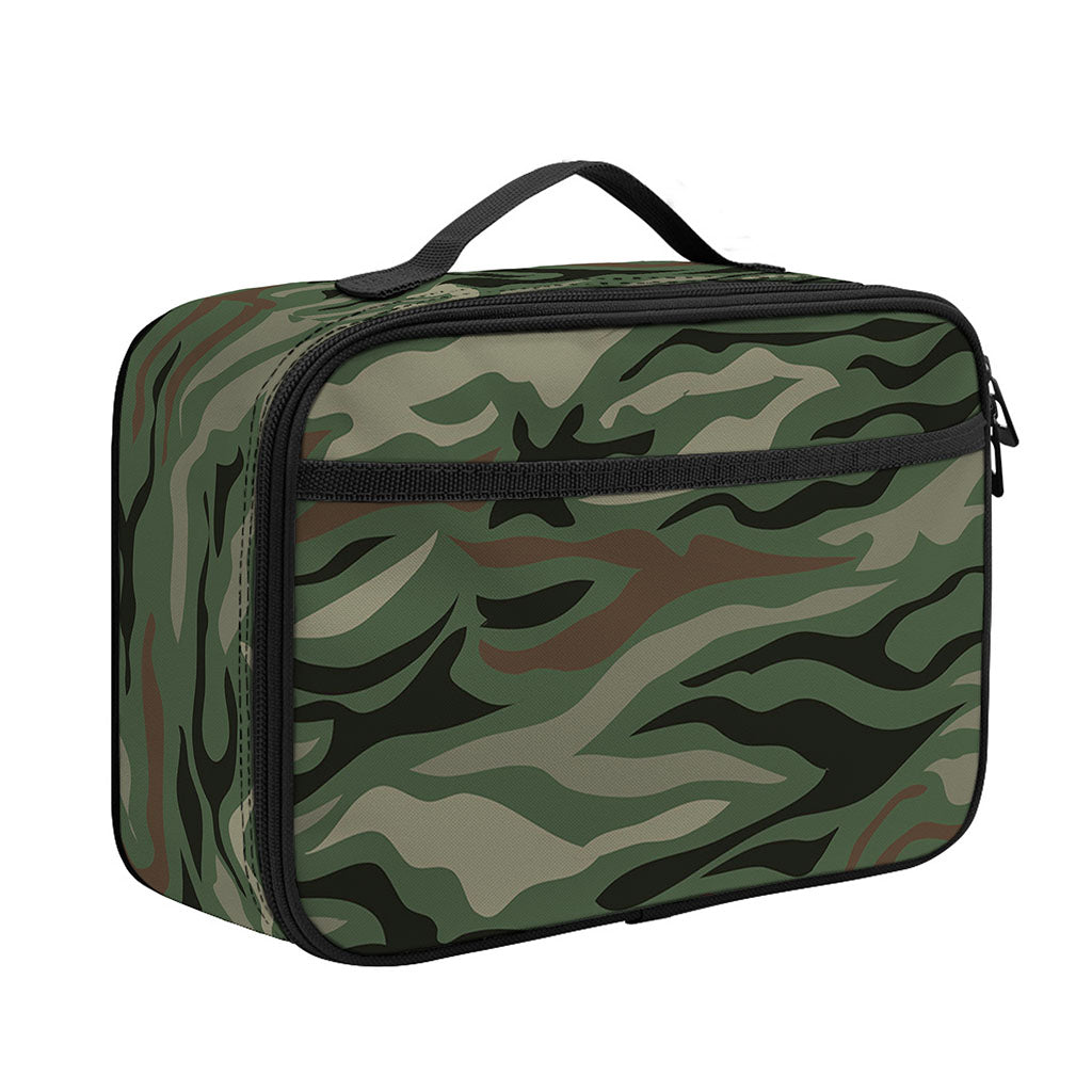 Green Camo Zebra Pattern Print Portable Lunch Bag