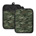 Green Camo Zebra Pattern Print Pot Holders With Pocket