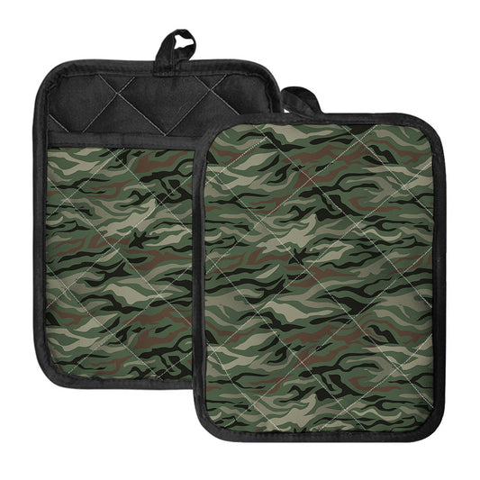 Green Camo Zebra Pattern Print Pot Holders With Pocket