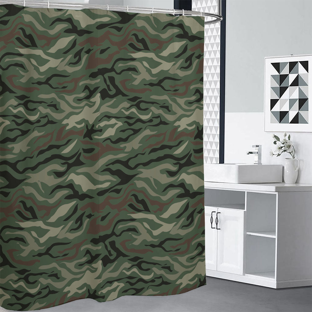 Green Camo Zebra Pattern Print Premium Shower Curtain