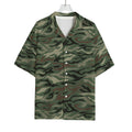 Green Camo Zebra Pattern Print Rayon Hawaiian Shirt