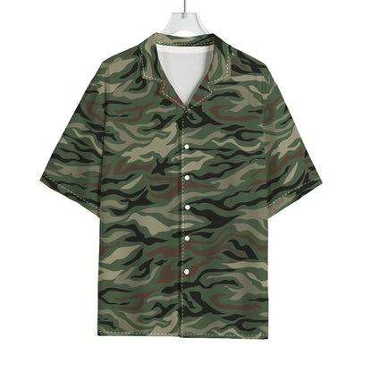 Green Camo Zebra Pattern Print Rayon Hawaiian Shirt