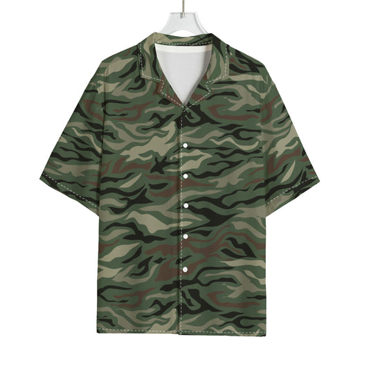 Green Camo Zebra Pattern Print Rayon Hawaiian Shirt