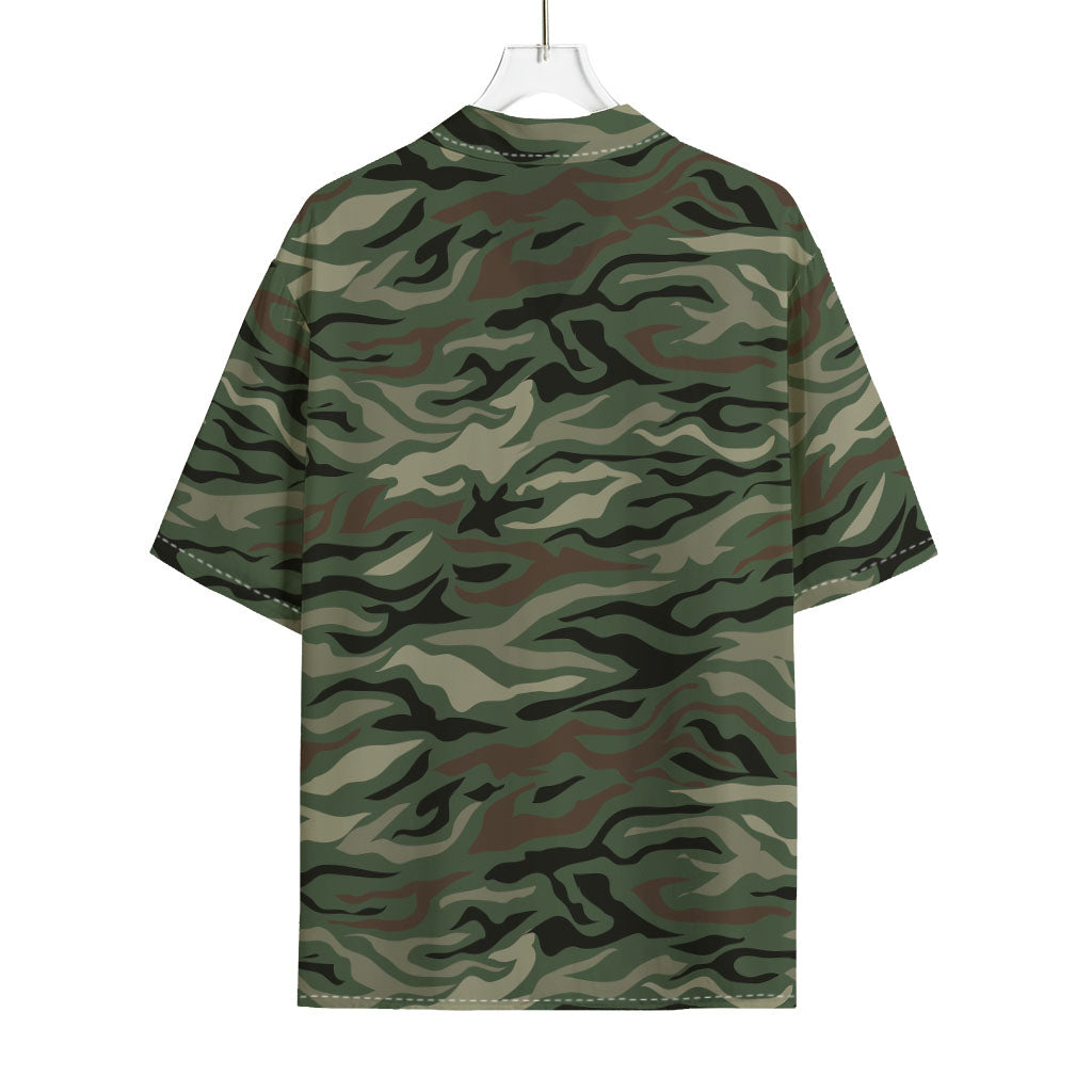Green Camo Zebra Pattern Print Rayon Hawaiian Shirt