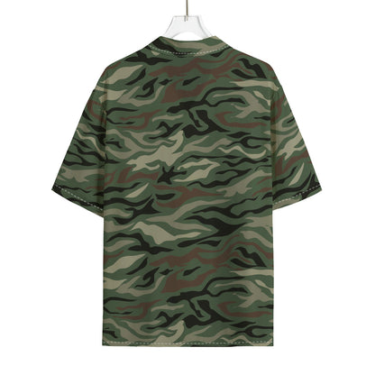 Green Camo Zebra Pattern Print Rayon Hawaiian Shirt