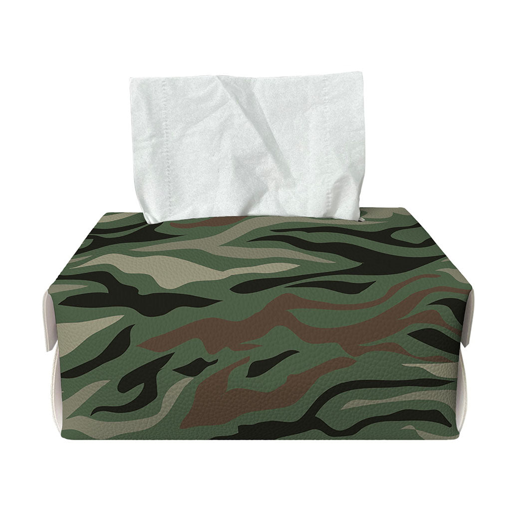 Green Camo Zebra Pattern Print Rectangle Tissue Box Cover